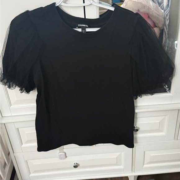 Express Tops - Express Elegant Black Tulle Sleeve Blouse